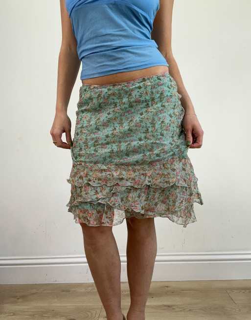 Vintage floral midi skirt in blue