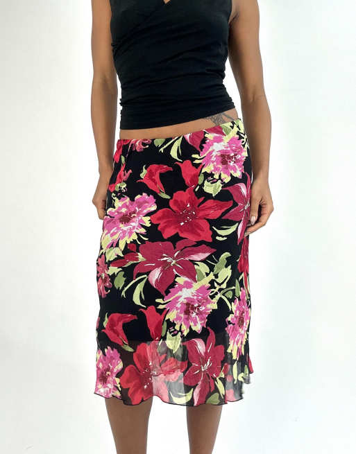 Vintage floral midi skirt in pink