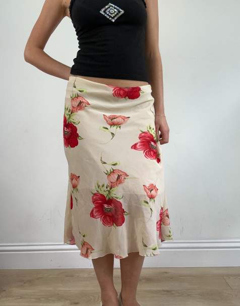 Vintage floral midi skirt in white - view 1