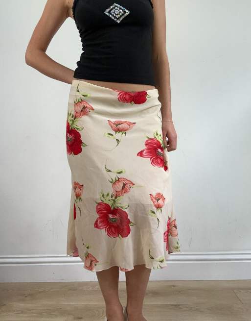 Vintage floral midi skirt in white