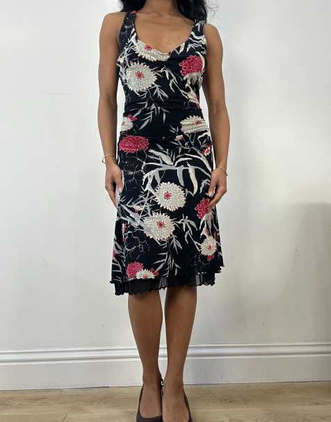 Vintage floral pattern dress in black - view 1