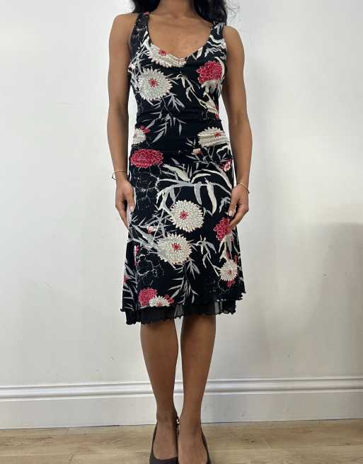 Vintage floral pattern dress in black