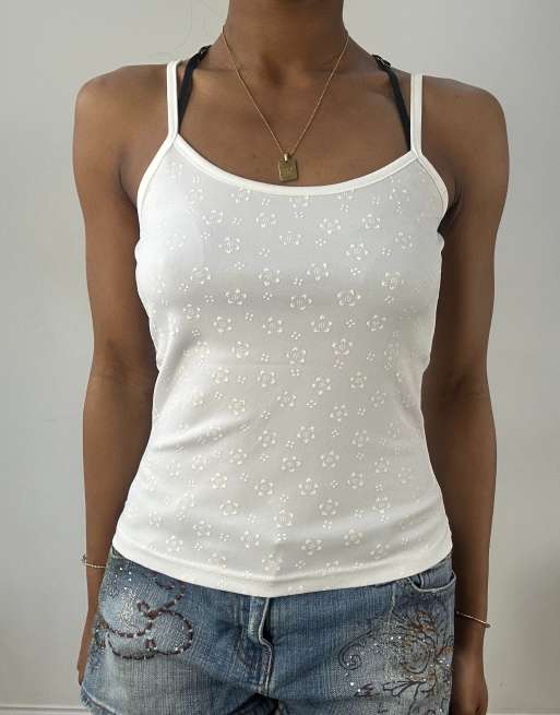 Vintage floral print cami in white