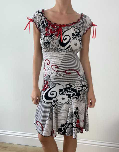 Vintage floral print dress in grey - view 1
