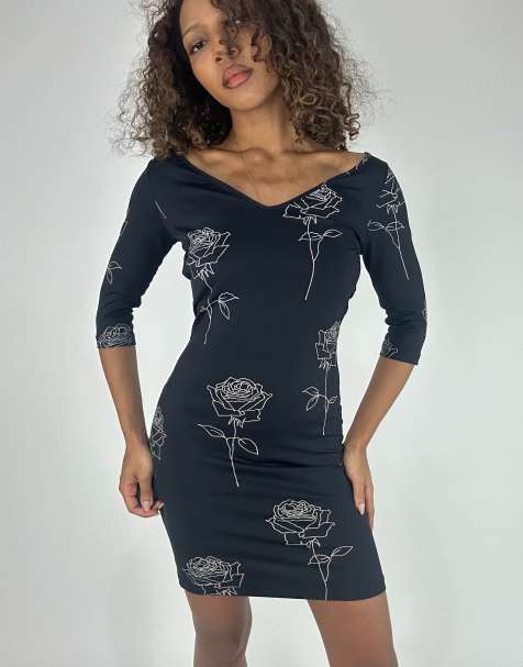 Vintage floral print midi dress in black - view 1