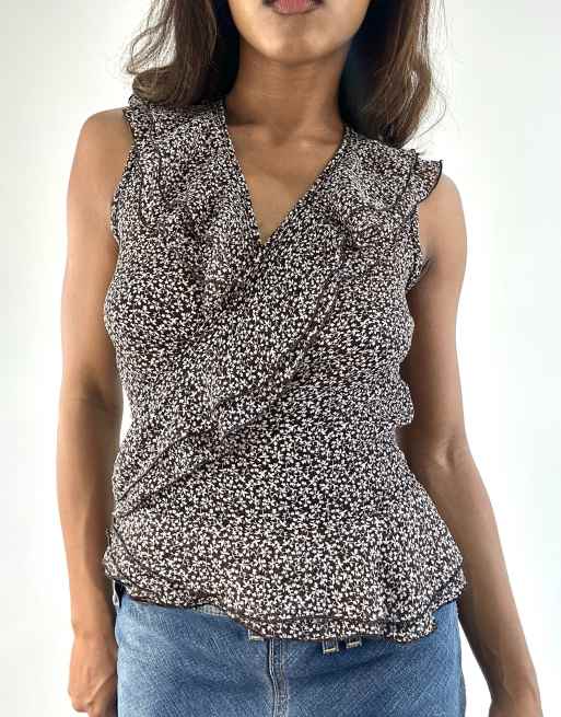 Vintage floral wrap top in brown, 3 of 4