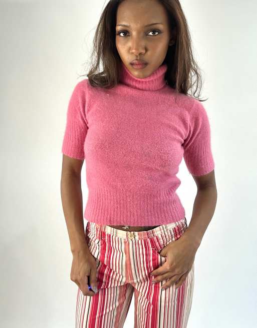 Vintage fluffy turtleneck top in pink
