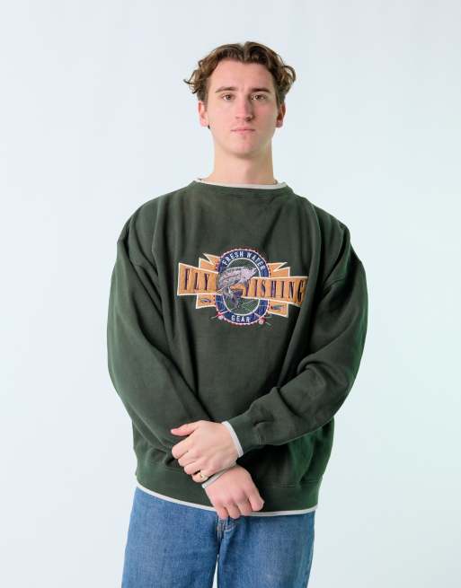 Vintage Fly Fishing XL Sweatshirt Dark Green