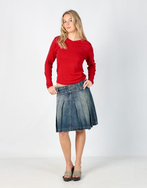 Vintage Fly Girl S denim midi skirt in blue