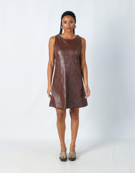 Vintage Folk Studio M leather midi dress in brown