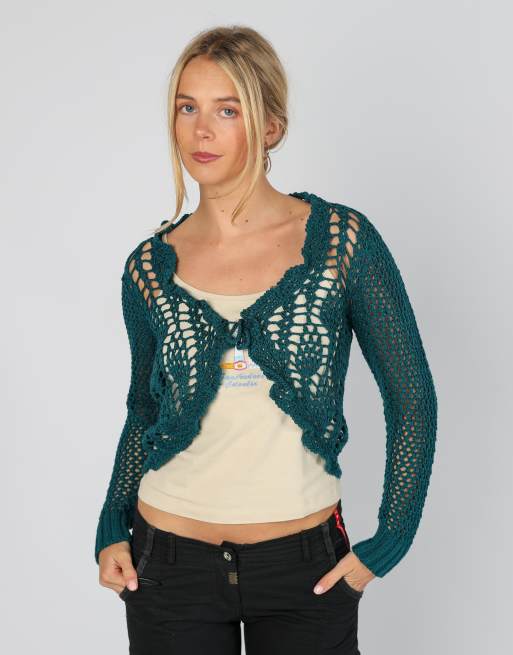 Vintage Forget-Me-Not S knitted top in dark green