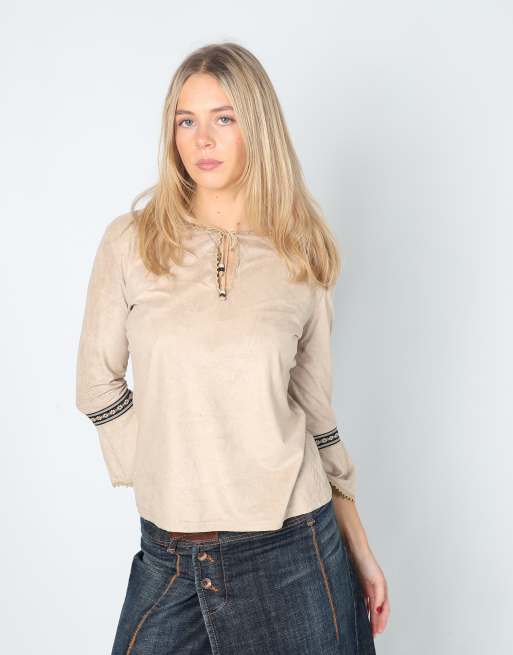 Vintage Formula S long sleeve top in beige