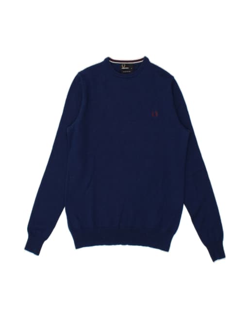 Vintage Fred Perry Crew Neck Jumper Sweater Small In Blue Wool