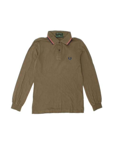 Vintage Fred Perry Long Sleeve Polo Shirt Small In Khaki - view 1