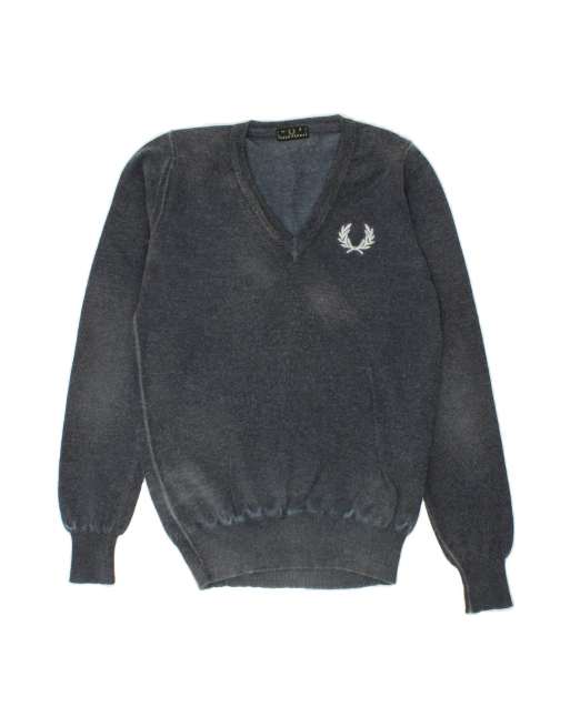 Vintage Fred Perry V-neck Jumper Sweater Small In Blue
