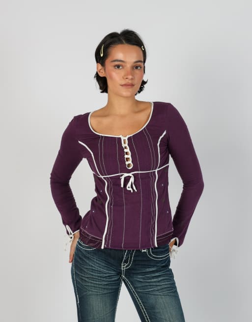 Vintage Freesoul S long sleeve top in purple, 3 of 4
