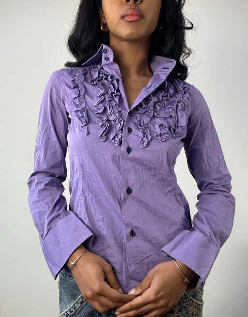 Vintage frill detail shirt in purple
