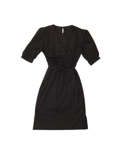 Vintage Front Tie A-line Dress UK 14 Medium In Black - view 1