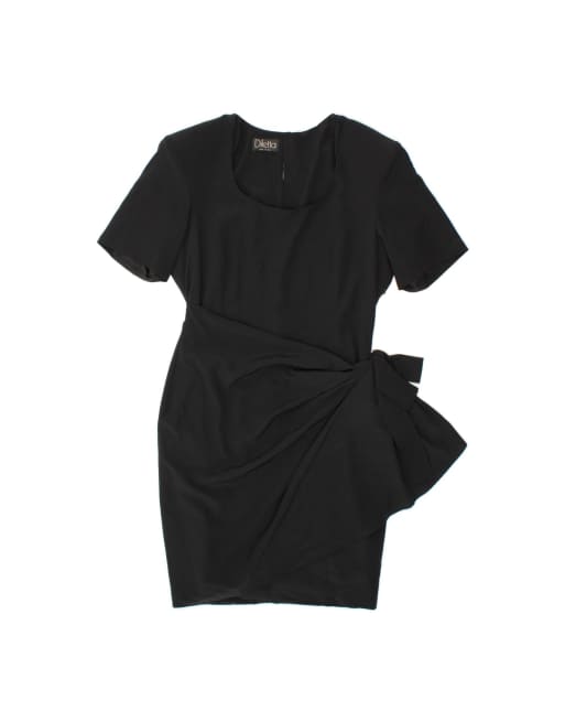 Vintage Front Tie Bodycon Dress UK 14 Medium In Black