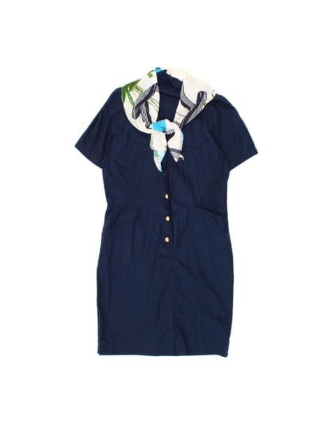 Vintage Front Tie Sheath Dress It 45/46 Large In Blue - view 1