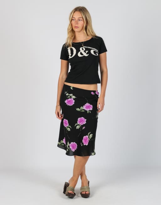 Vintage Fu Le XS woven midi skirt in black