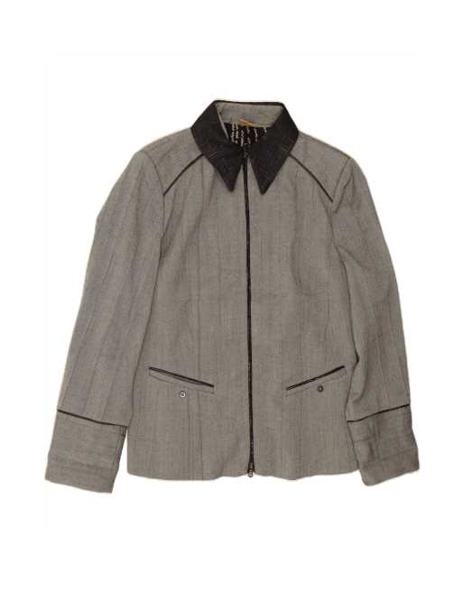 Vintage Full Zip Blazer Jacket UK 16 Large In Grey Pinstripe