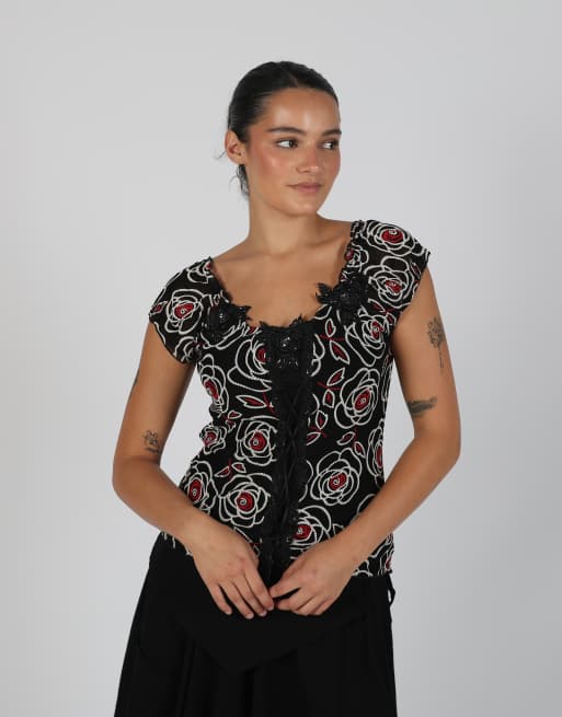 Vintage Galafin S woven top in black, 3 of 4