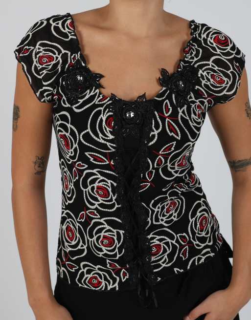 Vintage Galafin S woven top in black, 4 of 4