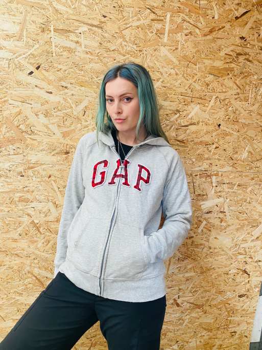 Vintage GAP Size L tartan logo full zip hoodie in grey