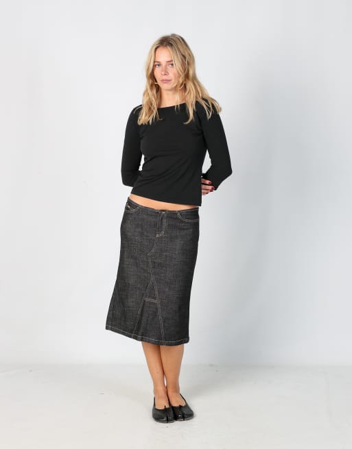 Vintage GAS S denim midi skirt in blue