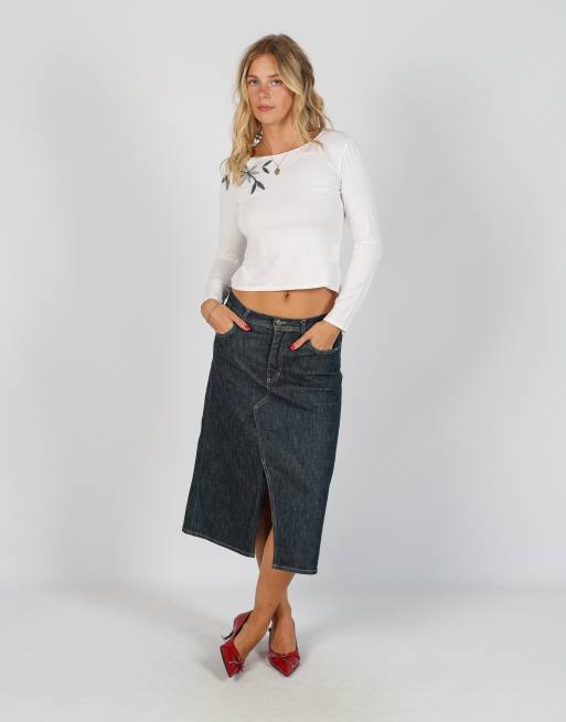 Vintage GAS S denim midi skirt in blue, 1 of 4
