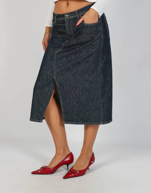 Vintage GAS S denim midi skirt in blue, 2 of 4