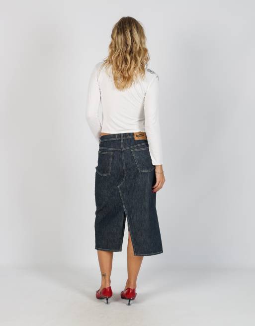 Vintage GAS S denim midi skirt in blue, 3 of 4