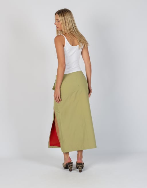 Vintage GAS S woven maxi skirt in light green, 3 of 4