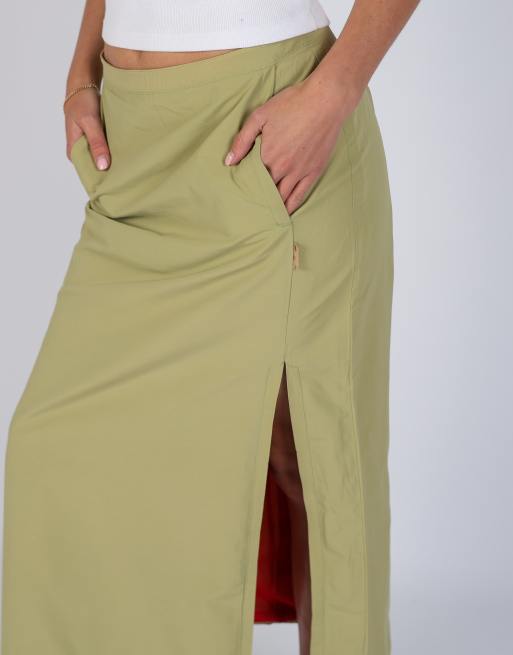 Vintage GAS S woven maxi skirt in light green, 4 of 4