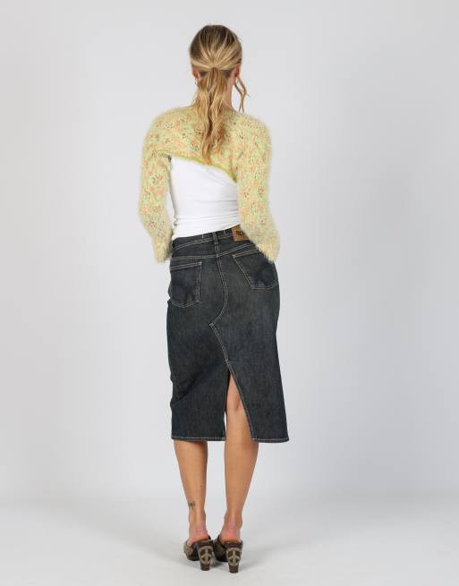 Vintage GAS XS denim midi skirt in blue, 3 of 4