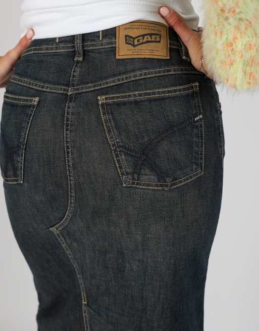 Vintage GAS XS denim midi skirt in blue, 4 of 4