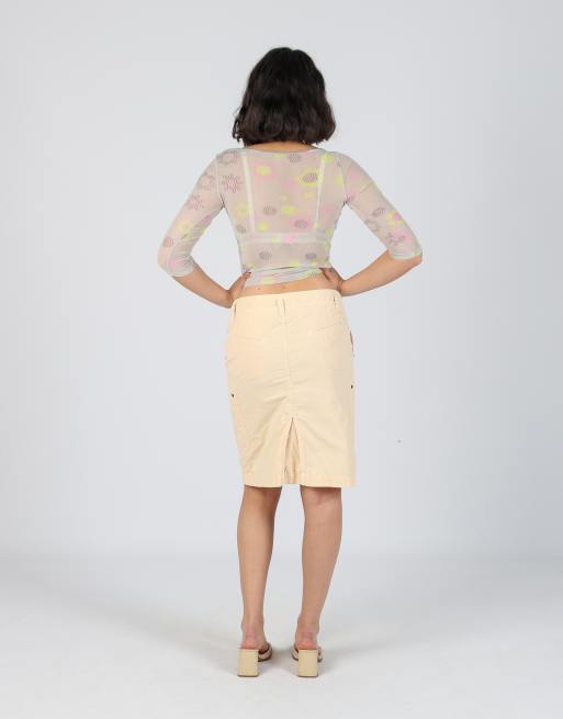 Vintage GAS XS woven midi skirt in cream, 3 of 4