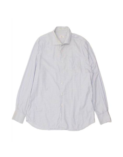 Vintage Gf Ferre Shirt Size 17 3/4 45 XL In Blue Check