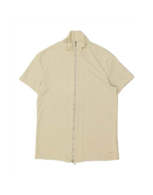 Vintage Gianfranco Ferre Short Sleeve Cardigan Sweater UK 18 XL In Beige