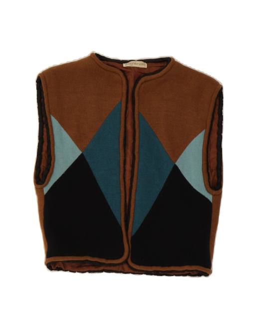 Vintage Gianni Versace Open Knit Gilet UK 6 XS In Brown Colourblock