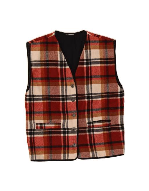 Vintage Gilet UK 14 Medium In Red Check