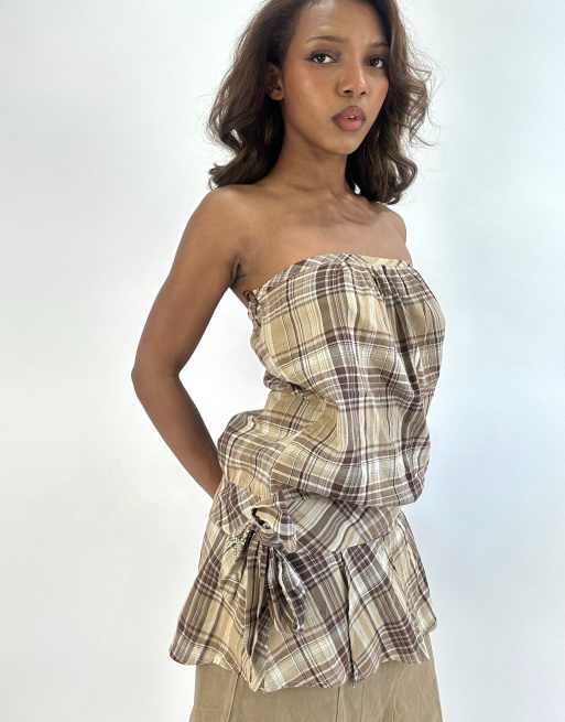 Vintage gingham bandeau top in brown