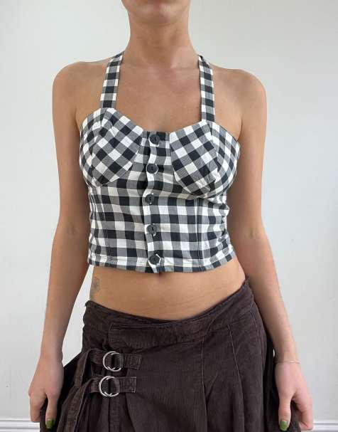 Vintage gingham cami top in black - view 1