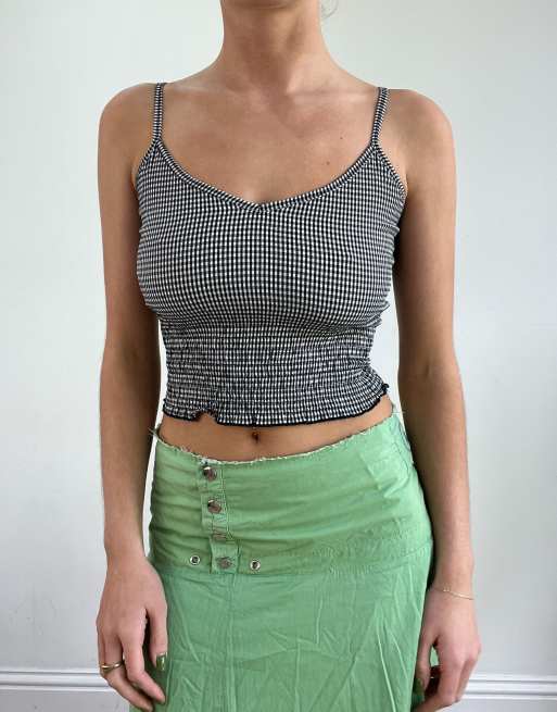 Vintage gingham print cami top in black