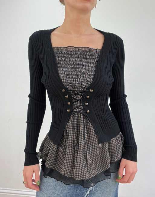 Vintage gingham top in black