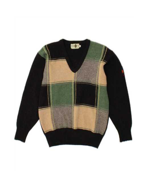 Vintage Golf V-neck Jumper Sweater UK 14 Medium In Black Colourblock