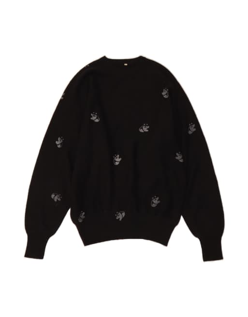 Vintage Graphic Batwing Crew Neck Jumper Sweater UK 14 Medium In Black
