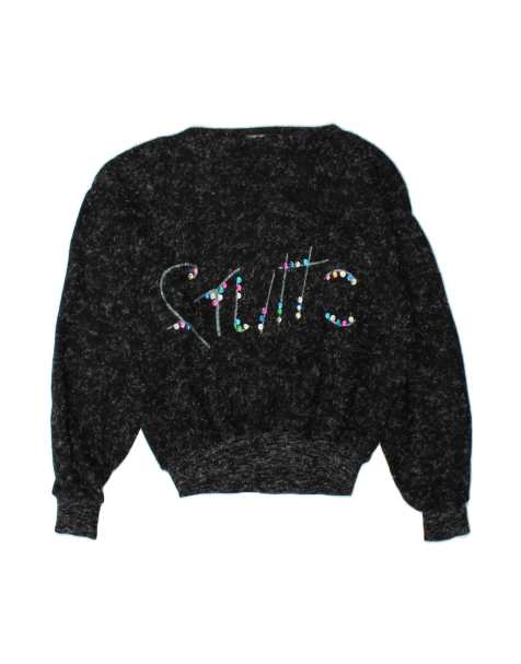 Vintage Graphic Boat Neck Jumper Sweater UK 16 Large In Black - view 1