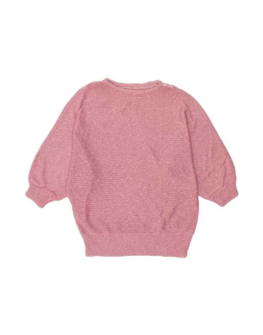 Vintage Graphic Boat Neck Jumper Sweater UK 18 XL In Pink Animal Print